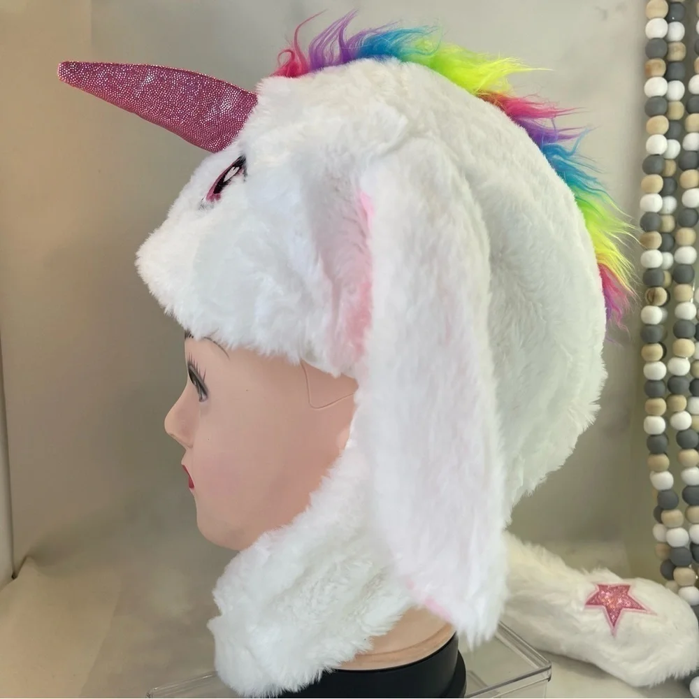 Moving Unicorn Hats Animal Head Hat Cartoon Ears Headwear white color one size
